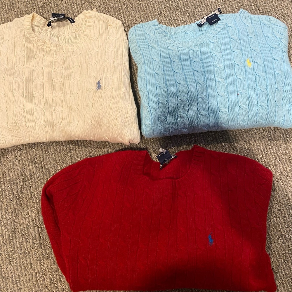 Three Ralph Lauren Cable knit sweaters